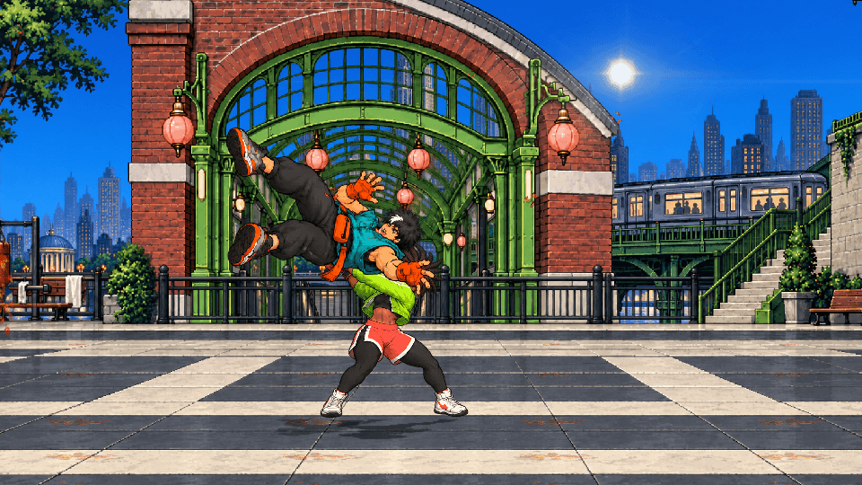 Actual Fighting in the Streets gameplay showing an overhead throw in the fighting arena.