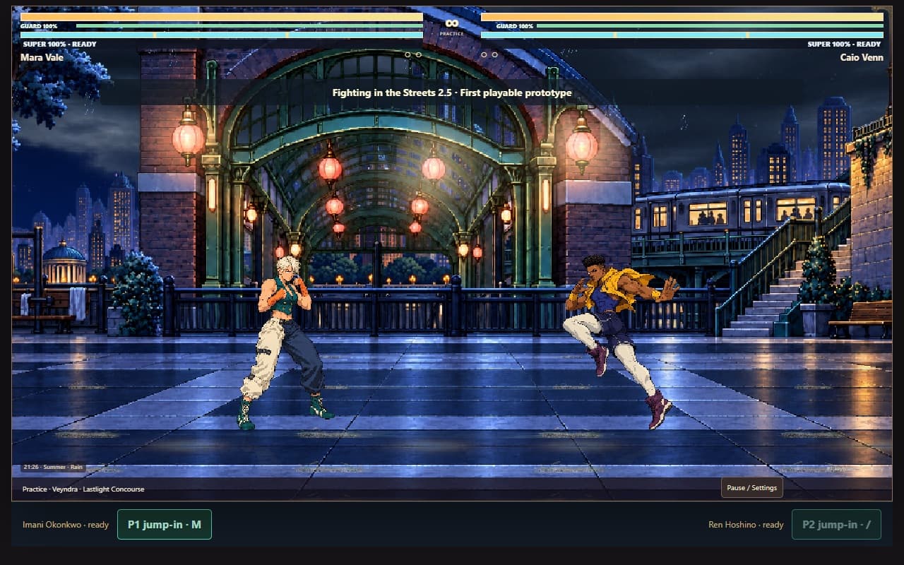 Mara Vale and Caio Venn in the Fighting in the Streets 2.5 playable prototype.