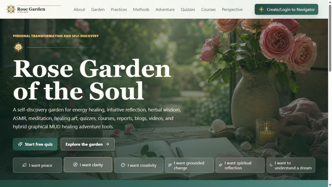 The Rose Garden of the Soul home page.