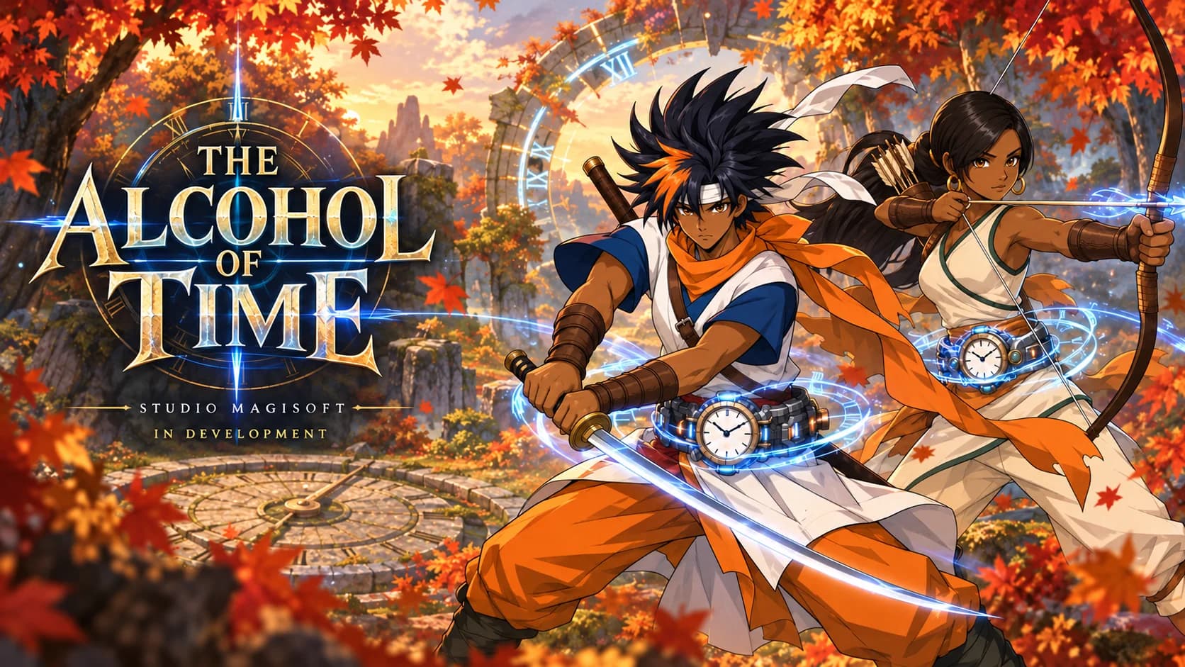 Cael and Katia in The Alcohol of Time title illustration.