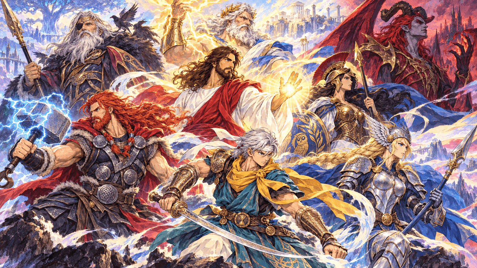 The Gods of War cast in the site’s painted ensemble artwork.