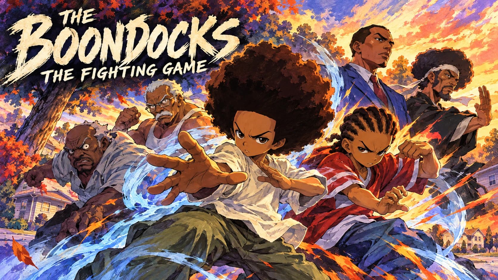 Painted cover: Huey and Riley Freeman lead Granddad, Uncle Ruckus, Tom DuBois and Bushido Brown into a Woodcrest showdown.