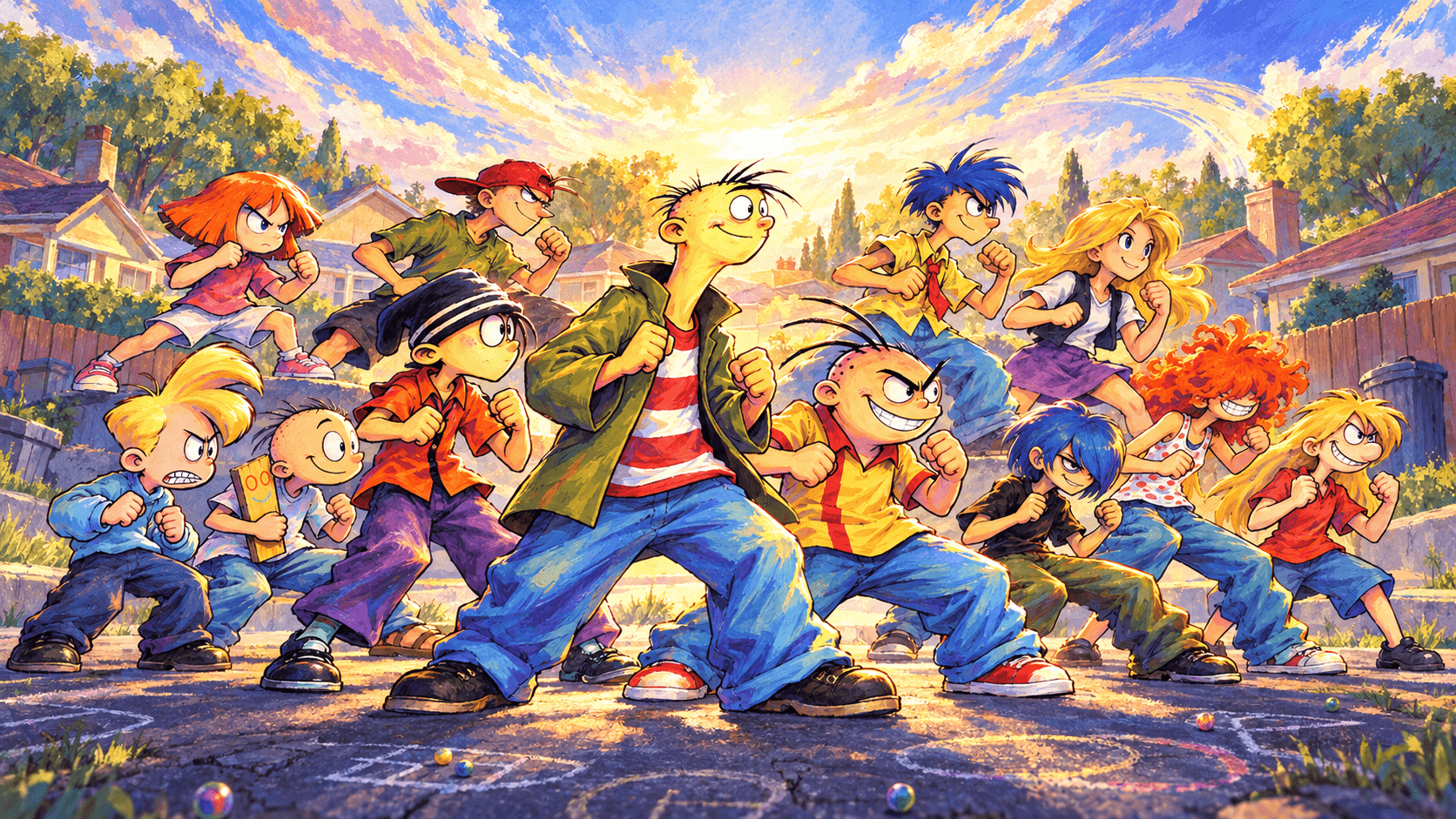 The Ed, Edd and Eddy cast gathers for a painted neighborhood showdown.