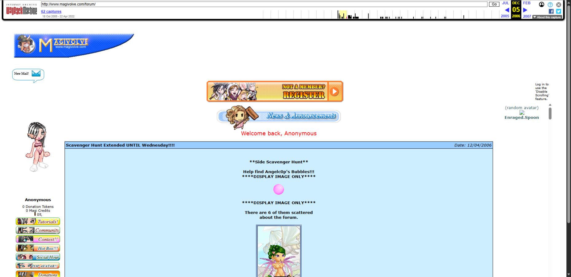 The Magivolve community forum replayed from the Wayback Machine’s December 5, 2006 capture.