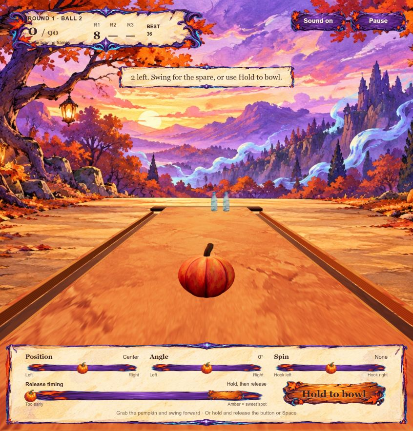 Actual Pumpkin Bowling 3D gameplay with Sound enabled.