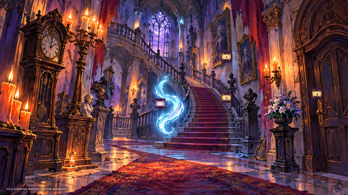 Painted haunted manor artwork from Haunted House Escape.