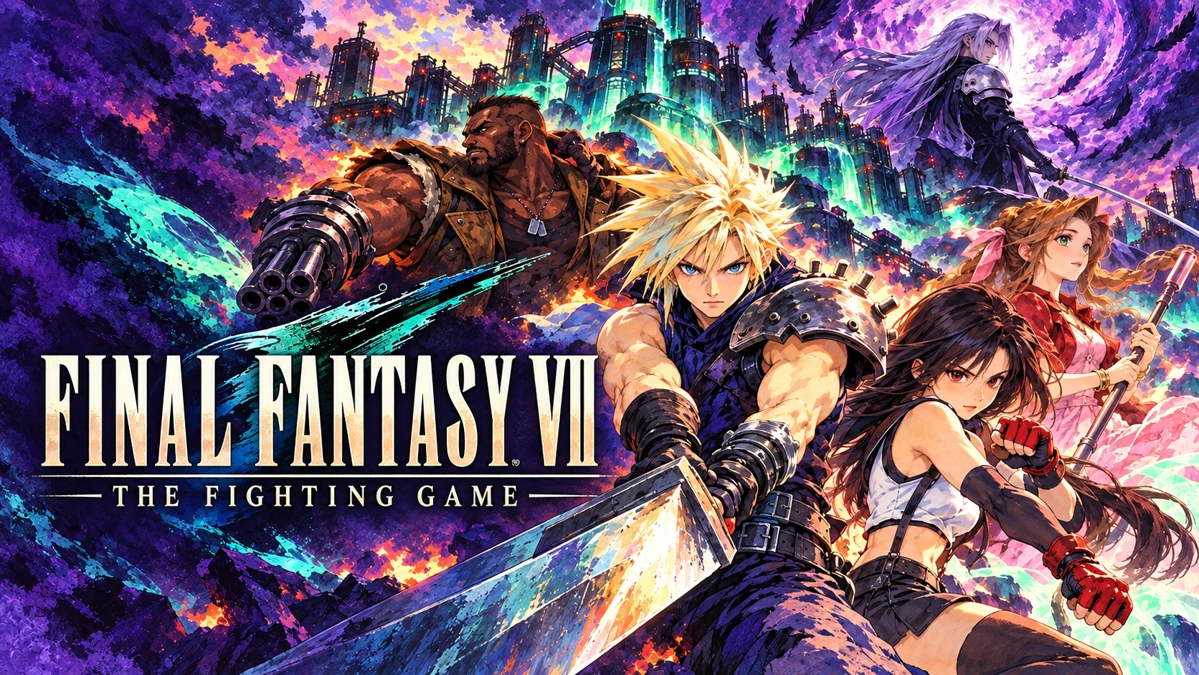 Painted Final Fantasy VII cover featuring Cloud, Tifa, Aerith, and Sephiroth.