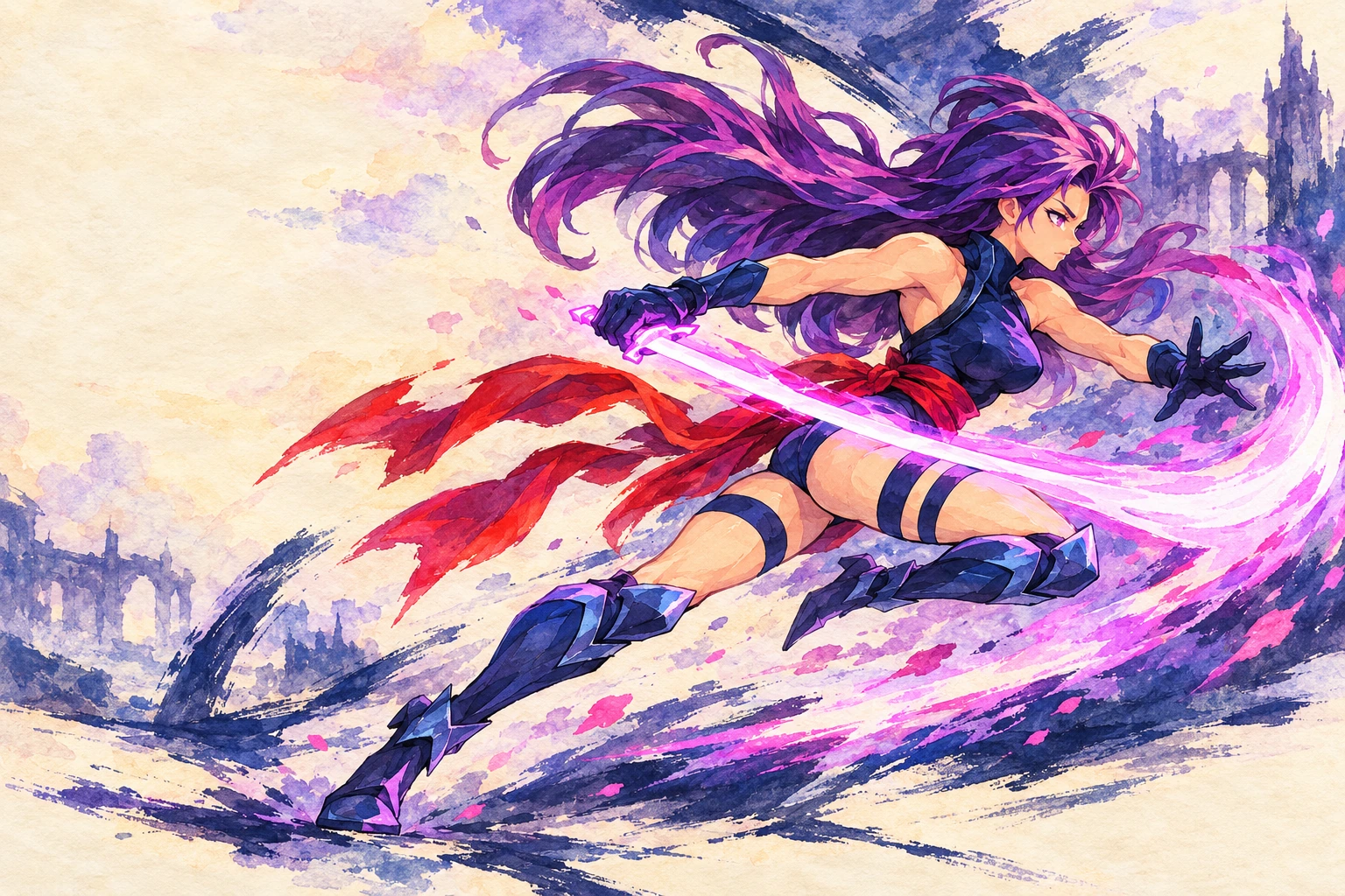 Generated Psylocke Running Slash painted key art.