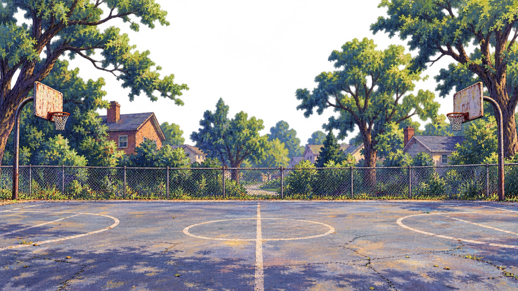 Painted outdoor basketball court