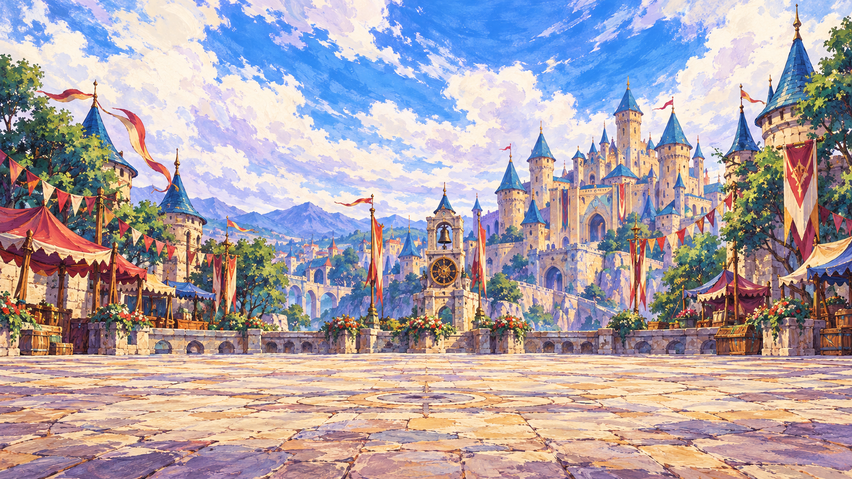 Painted Guardia fairground and castle arena.