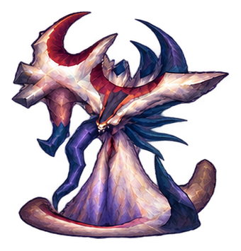 Painted Jenova battle form with massive hooked wing-arms, a small inset mask, a long purple body and a curved tail