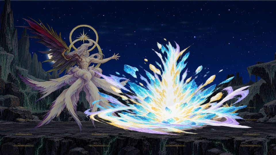 Actual gameplay showing Safer Sephiroth releasing a bright forward Super Nova blast toward Cloud