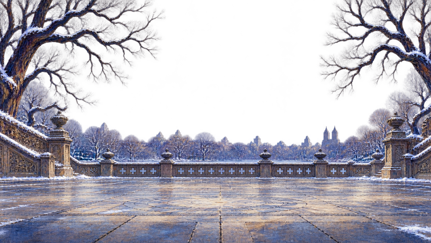 Painted Central Park terrace at dusk