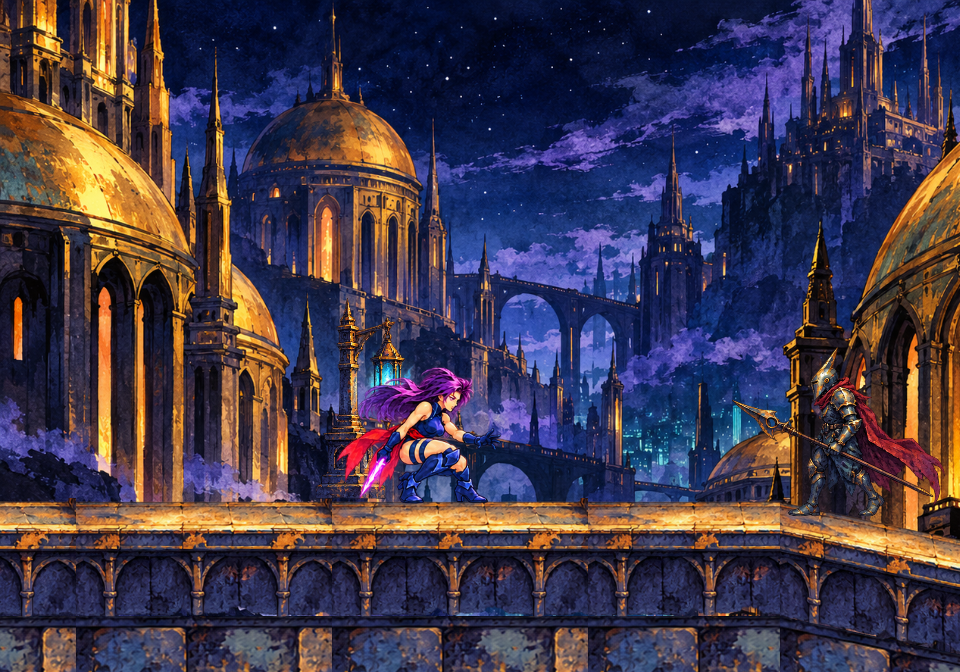 Actual gameplay showing Psylocke crouching with both boots on the roof.