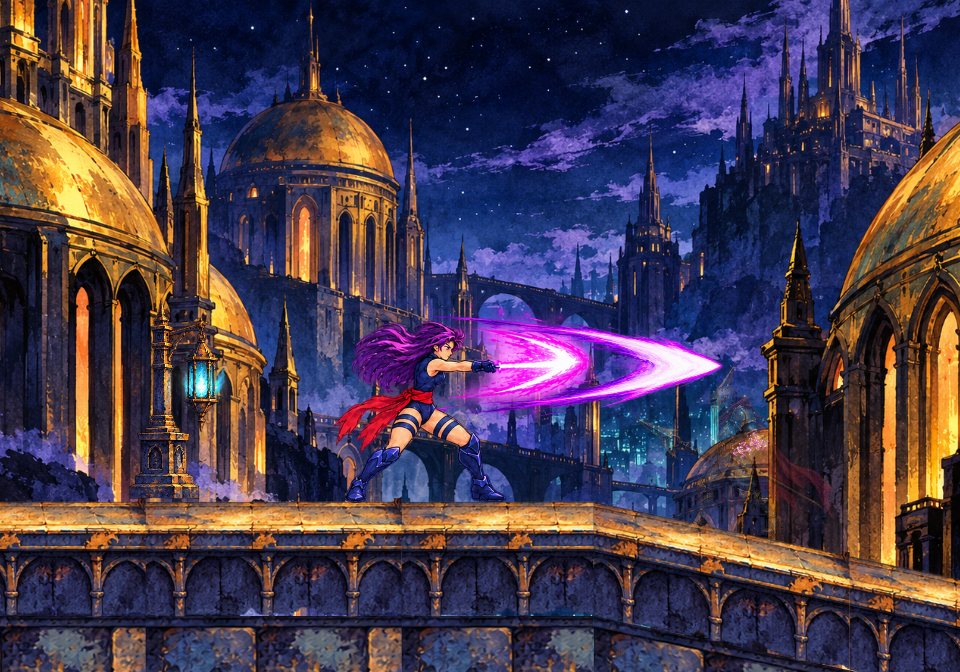 Actual build 0.2 gameplay with painted citadel art and a larger Psylocke silhouette.